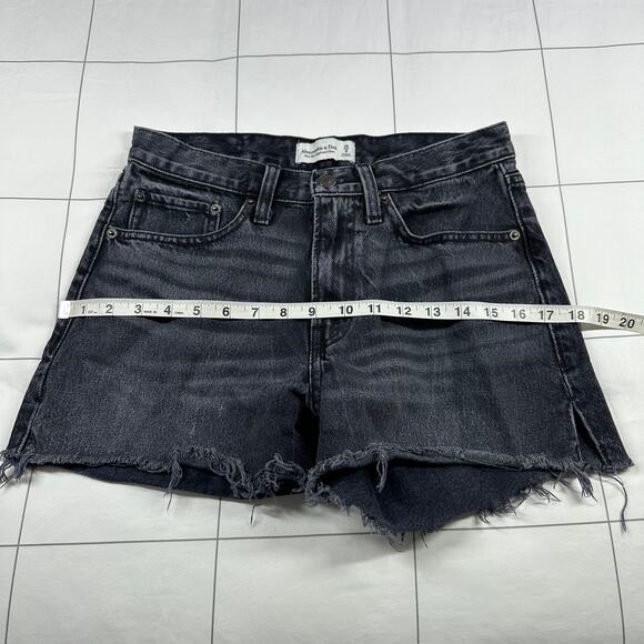Abercrombie & Fitch Shorts Womens 25 Black Gray Mid Rise Boyfriend Denim Cut Off - Picture 7 of 10